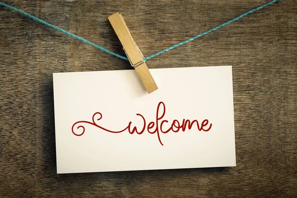 Image Card Wire Clothes Peg Welcome — Stock Photo, Image