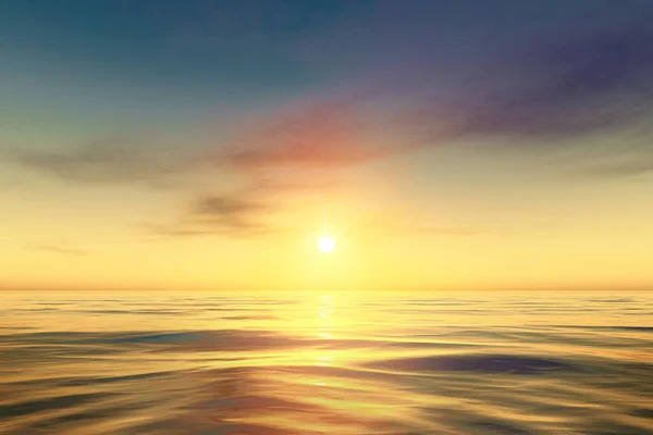 美しい海の水の夕日背景3Dイラスト — ストック写真