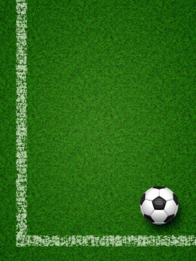 Yeşil çim arka planda bir futbol topu 3D illüstrasyon