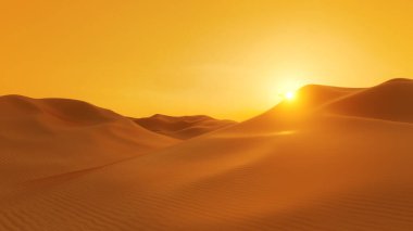 Bir çöl kum tepesi günbatımı arkaplanı 3 boyutlu illüstrasyon