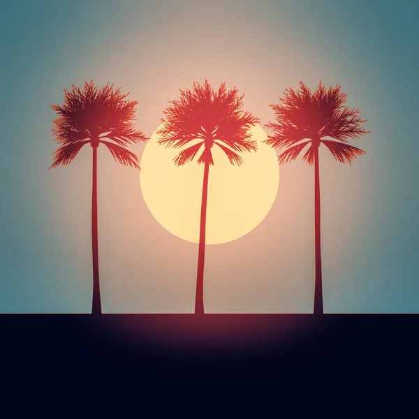 Illustration Beautiful Palm Trees Sunset Background — Stock Photo, Image