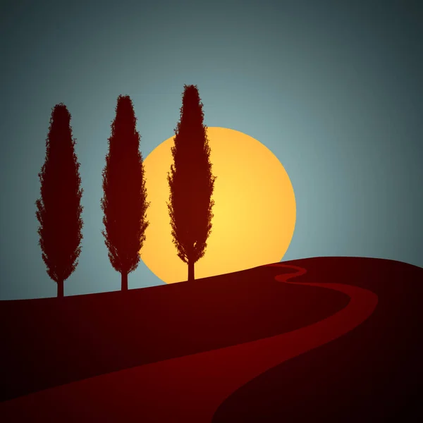 Ilustracja Typowego Tła Zachodu Słońca Toskanii Włochy — Zdjęcie stockowe