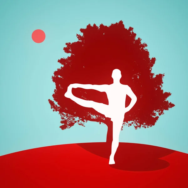 Illustration Einer Yoga Pose Vor Einem Baum — Stockfoto