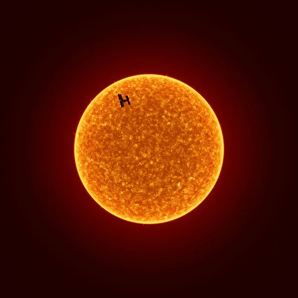 Uma Ilustração Nosso Sol Com Estação Espacial Internacional — Fotografia de Stock