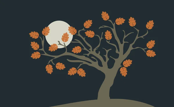 Una Ilustración Solitario Árbol Otoño Con Luna — Archivo Imágenes Vectoriales