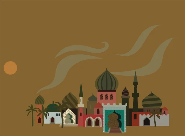 Eine märchenhafte Stadt in der Wüste, beschrieben in arabischen Märchen — Stockvektor
