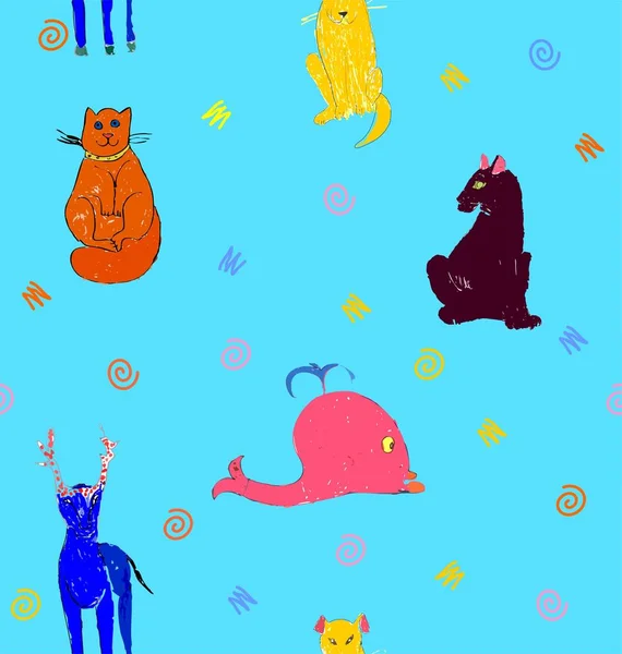 Chat orange, chien jaune, panthère brune, cerf bleu, baleine rose — Image vectorielle