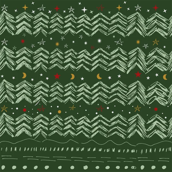 Weihnachtsbäume Sterne Und Schneeflocken Rot Gold Beige Und Weiß Nahtlose — Stockvektor