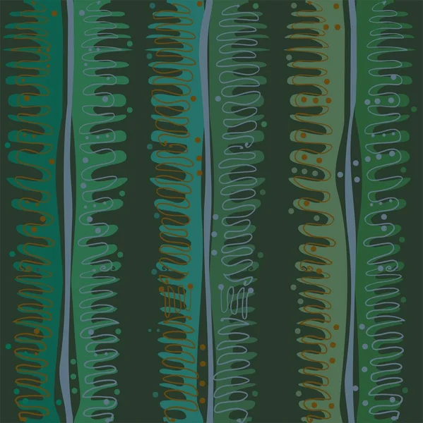 Цветочный Орнамент Волнистых Линий Зеленого Серого Бежевого Цветов Бесшовный Узор — стоковый вектор