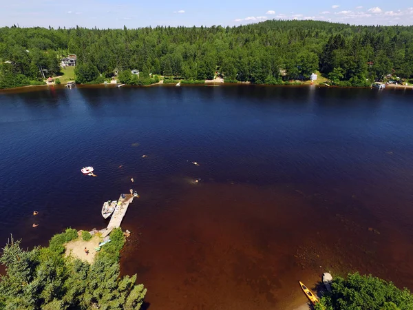 Aerial View Small Lake People Enjoying Water — Stock Photo, Image