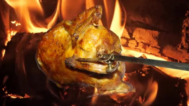 Pollo Arrosto Sullo Sfondo Fiamme — Video Stock