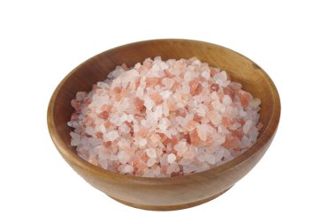 Himalaya tuz beyaz arka plan üzerinde ahşap tabak