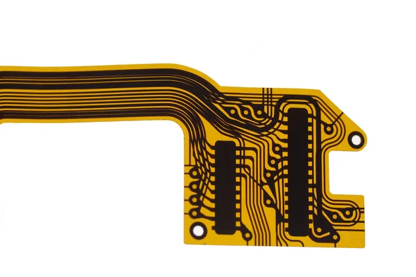 Detalle Del Circuito Impreso Flexionado Sobre Fondo Blanco — Foto de Stock