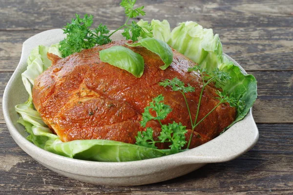 Piece Pig Meat Cabbage Leaf Dish — Stock Photo, Image