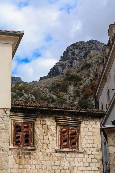 Shutters on Old Stone Wall — Stock Photo, Image