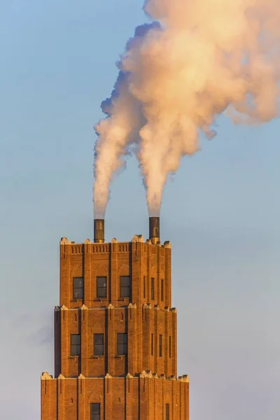 Two Chimneys at Paper Mill — Stock Photo, Image