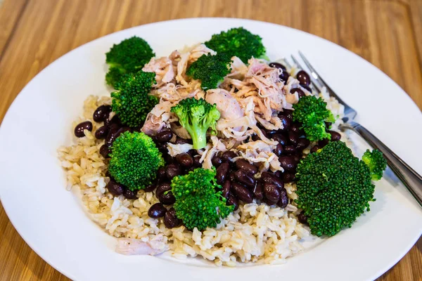 Chicken Beans Broccoli and Rice — Stock Photo, Image