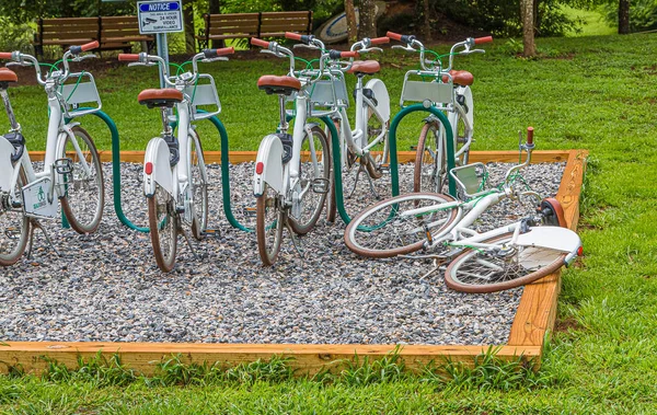 Uma bicicleta para baixo por grama verde — Fotografia de Stock