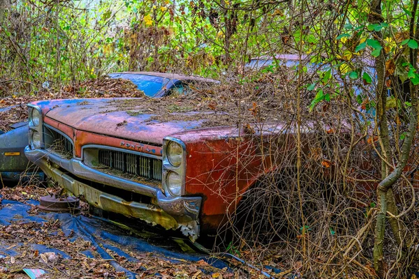 Pontiac rojo en las malas hierbas — Foto de Stock