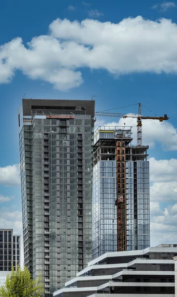 Construcción Dos Nuevas Torres Vidrio Seattle — Foto de Stock