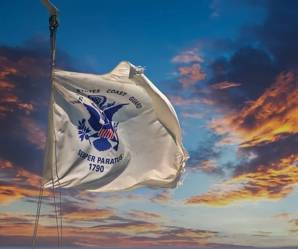 해 수면 위에 떠 있는 해양 경비대의 깃발 — 스톡 사진