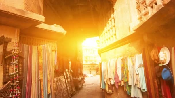 Coucher Soleil Sur Rue Commerçante Dans Fort Jaisalmer Rajasthan Inde — Video