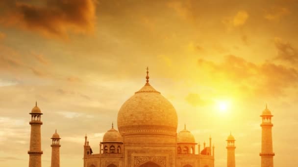 Front View Taj Mahal Agra India Sunset Footage Video Panning — Stock Video