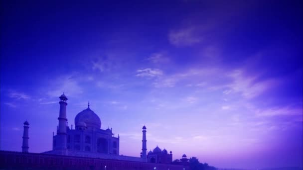 Taj Mahal Agra India Atardecer Vista Río Yamuna Metraje Vídeo — Vídeo de stock