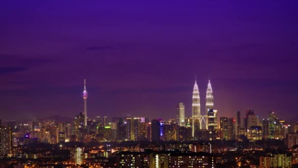 Capital Malásia Kuala Lumpur Vista Horizonte Cidade Noite Filmagem Vídeo — Vídeo de Stock