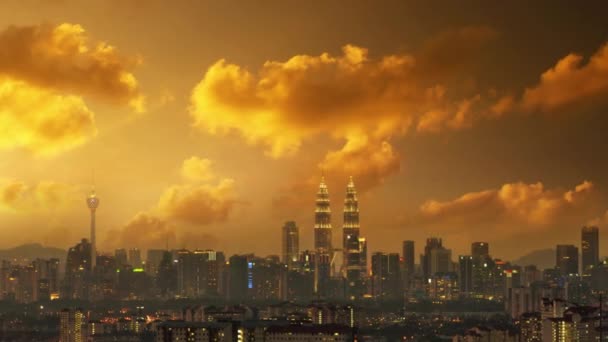 Kuala Lumpur City Skyline Night View Malaysia Footage Video Panning — Stock Video
