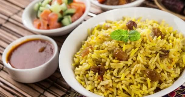 Arabische Rijst Ramadan Voedsel Midden Oosten Meestal Opgediend Met Tandoori — Stockvideo