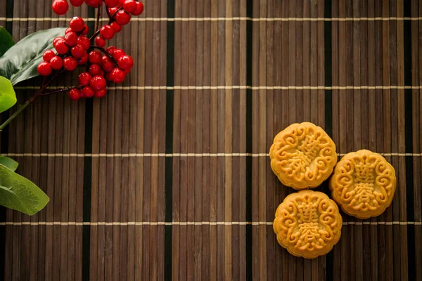 Traditionelle Gebäckmooncake Wird Während Des Herbstlichen Festes Gegessen Flach Auf — Stockfoto