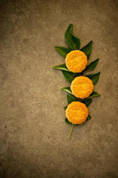 Mooncakes Uma Pastelaria Tradicional Consumida Durante Festival Meio Outono Flatlay — Fotografia de Stock