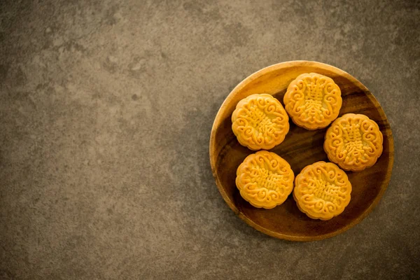 Moon Cakes Traditional Pastry Eaten Mid Autumn Festival Flatlay Table — Stock Photo, Image