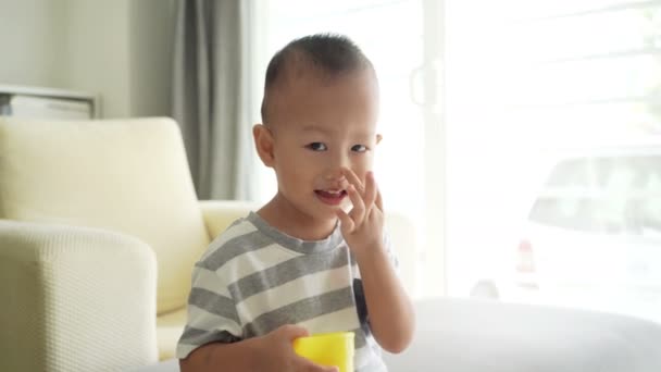 Dua Sampai Tiga Tahun Anak Asia Yang Bahagia Menunjuk Hidung — Stok Video