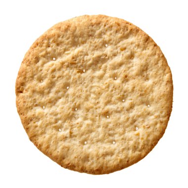 Top view wheat cracker. A single piece whole meal oat biscuit isolated on white background. clipart