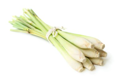 İple bağlanmış taze yeşil limon otları, beyaz arka planda izole edilmiş..