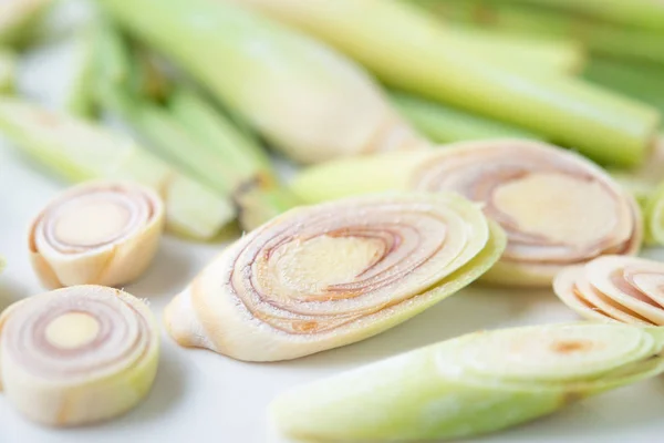 Fresh Green Lemongrass Slices Isolated White Background — Stock Photo, Image