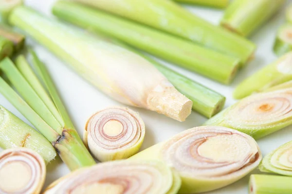 Fresh Green Lemongrass Slices Isolated White Background — Stock Photo, Image