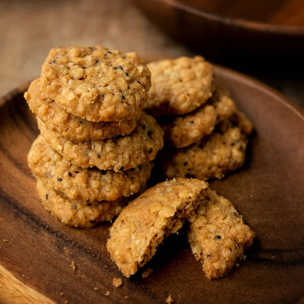 Vegan Oatmeal Chiaseeds Cookies Plate Natural Light — Stock Photo, Image