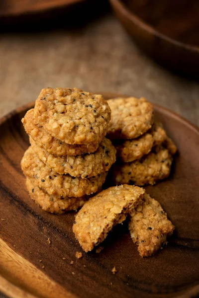 Vegan Oatmeal Chiaseeds Cookies Plate Natural Light — Stock Photo, Image