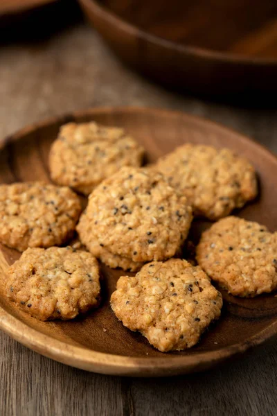 Wegańskie Ciasteczka Chiaseeds Owsiane Płyty Naturalnego Światła — Zdjęcie stockowe