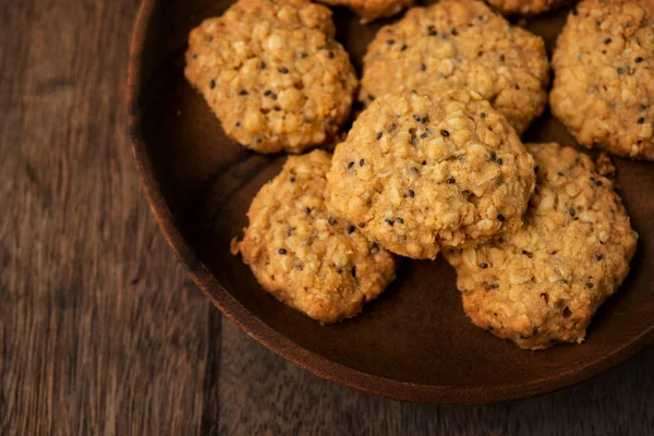 Vegan Oatmeal Chiaseeds Cookies Plate Natural Light — Stock Photo, Image