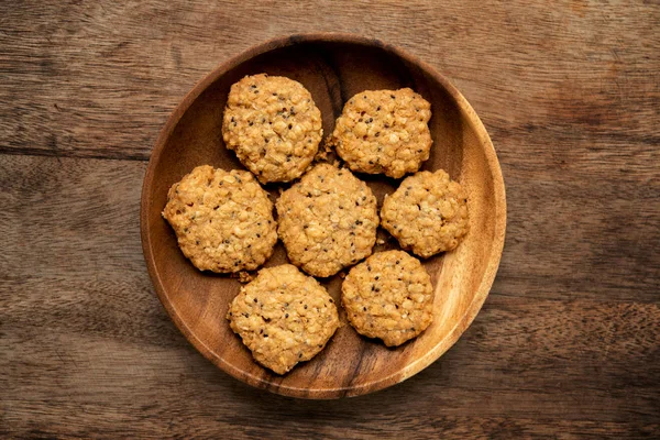 Vegan Ovăz Chiaseeds Cookie Uri Farfurie Lumină Naturală — Fotografie, imagine de stoc