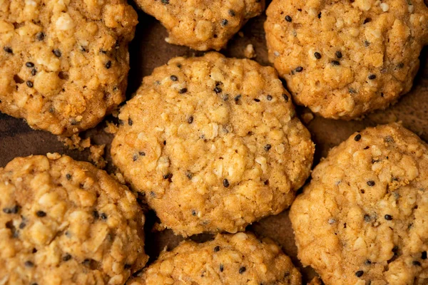 Close Vegan Oatmeal Chiaseeds Cookies Natural Light — Stock Photo, Image