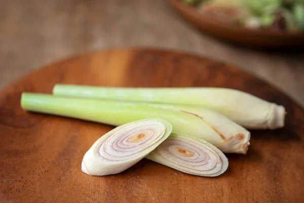 Fresh Green Lemongrass Slices Wooden Background — Stock Photo, Image