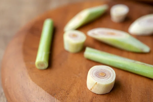 Fresh Green Lemongrass Slices Wooden Background — Stock Photo, Image