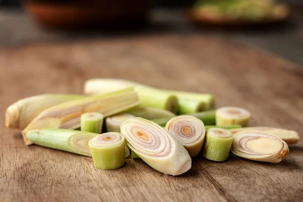 Fresh Green Lemongrass Slices Wooden Background — Stock Photo, Image