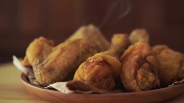 Rotation Plate Full Original Recipe Fried Chicken Brown Background — Stock Video