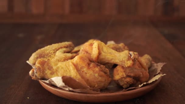 Plate Full Original Recipe Fried Chicken Brown Background — Stock Video